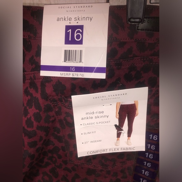 Social Standard Ankle Skinny Mid-rise Slim Fit Comfort Flex Size 16 Jean Cheetah - Picture 4 of 6